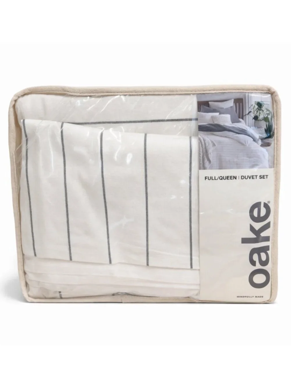 Oake Full/Queen Size Duvet Cover and Pillowcases Pillow Shams Set Striped Ivory